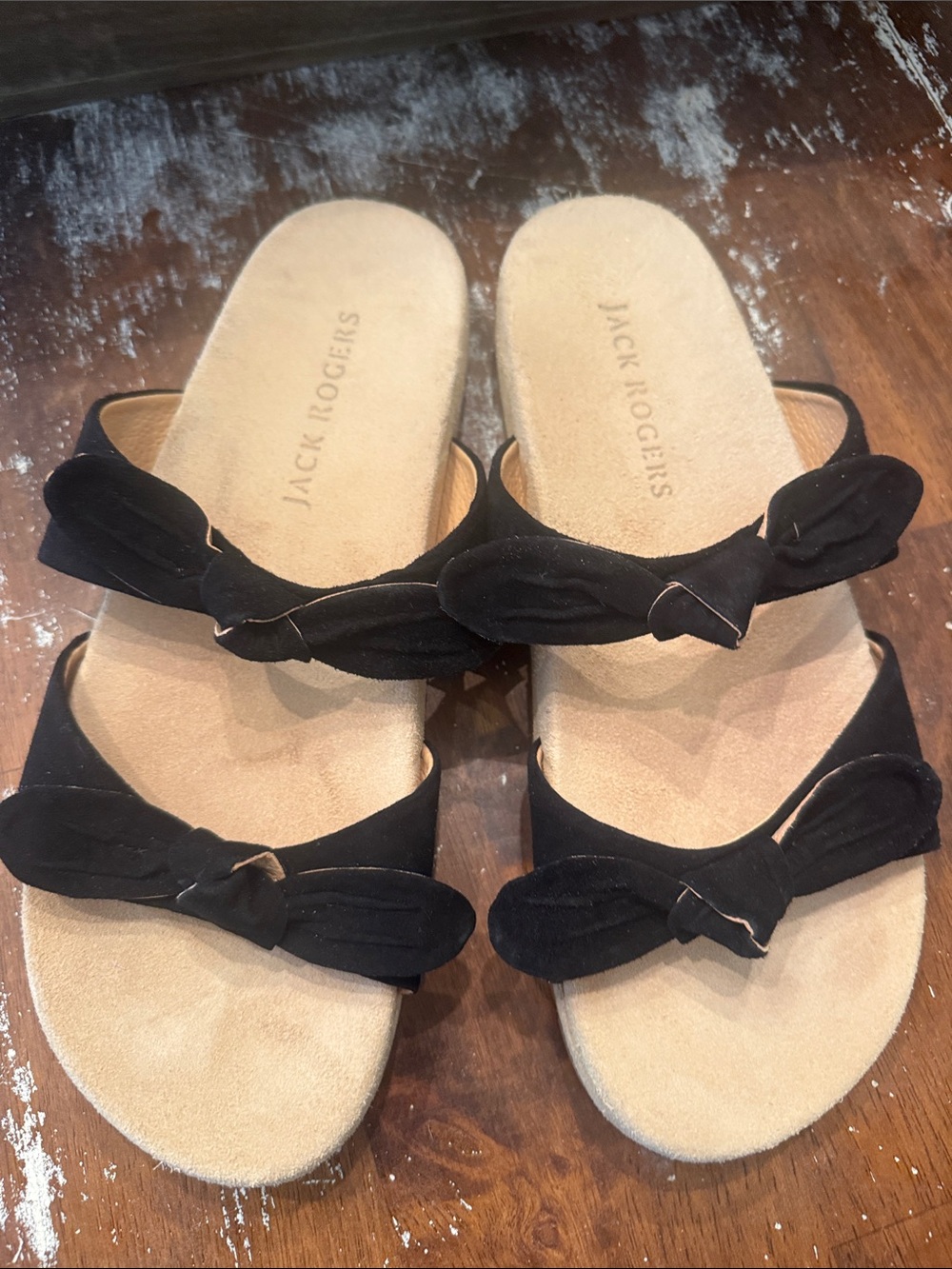 Jack Rogers Black Suede Knot Slide Sandals